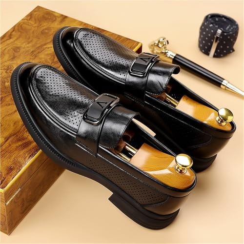 Men's British Style Slip-On Loafers Breathable Perforated Leather Business Casual Driving Shoes Summer Comfortable Penny Loafers2