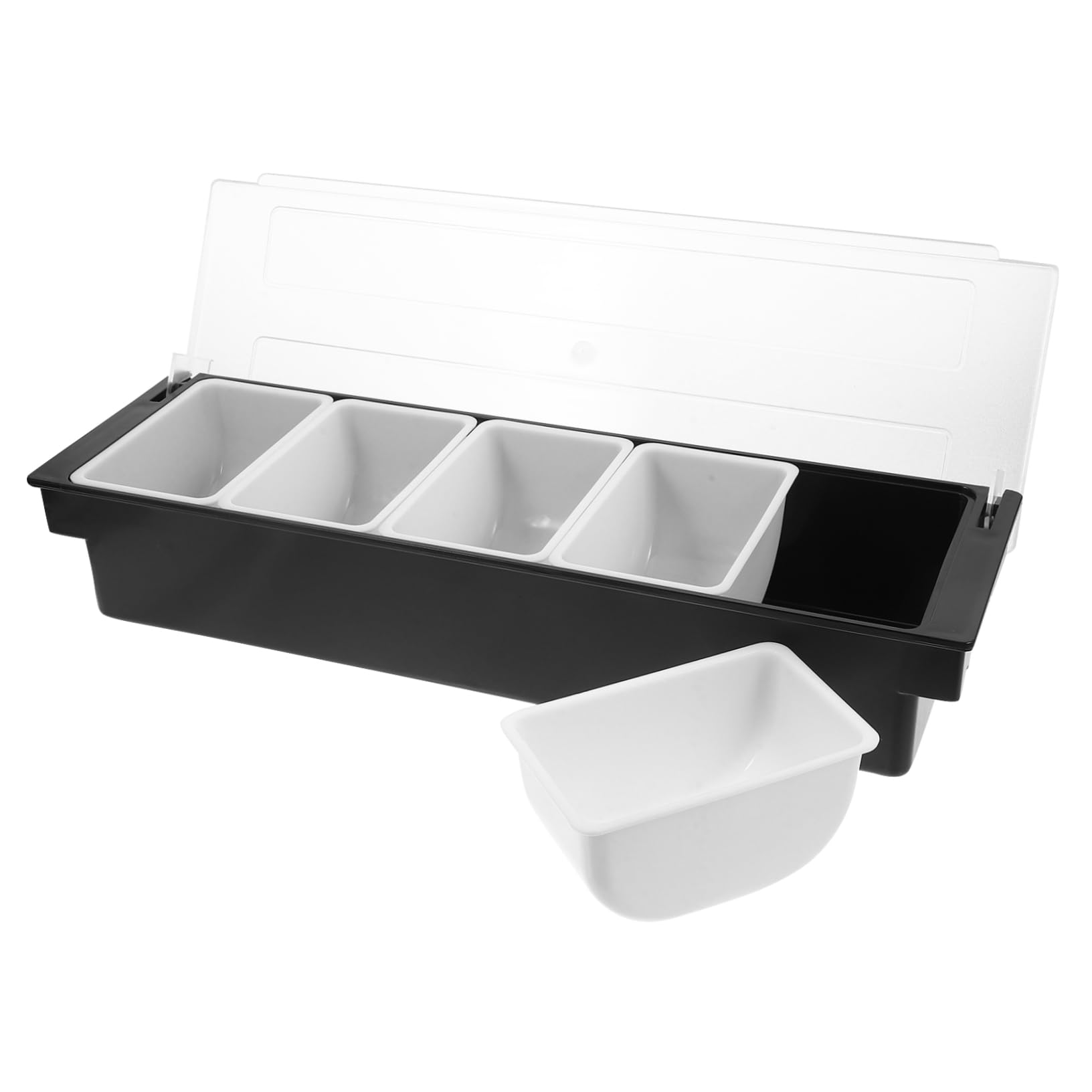 Mikikit Boîte Compartimentée 5 Cases en Plastique Robuste avec Couvercle Hermétique, Récipient Alimentaire Polyvalent pour Condiments et Fruits Secs, pour Bar et Service en Restauration