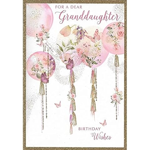 Pizazz Artistic Granddaughter Birthday Card (NQ-DR502) - Floral Balloons & Butterflies - Flitter Finish - From Nigel Quiney Cover