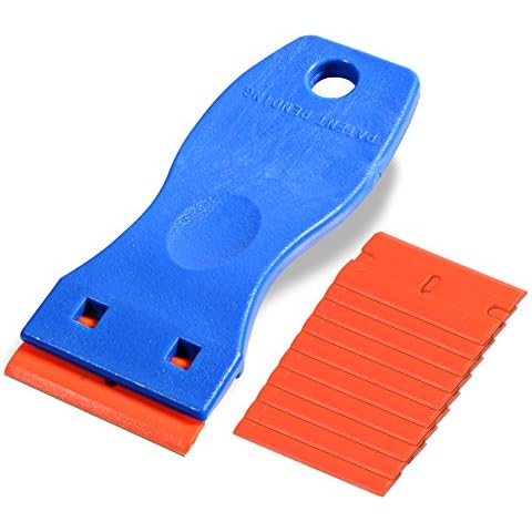 Ehdis Plastic Scraper with 10 Plastic Razor Blade, Adhesive Remover, Sticky Remover for Removing Label, Glue, in The Glass, Window, 1.5 inch, Blue Cover