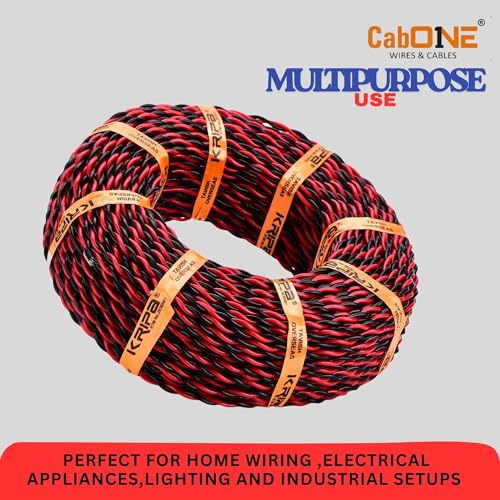 Image of CabONE 23 /76 2 Core Twisted Copper Flexible Wire, 90 Meter | FR PVC Insulated Electrical Cable for LED Lights, Fans & Speakers (Red /Black)