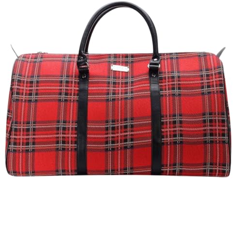 Signare Tapestry Large Travel Duffle Bag Ladies Overnight Weekender Carryon Gym Sports Duffel bags for Women with Red Royal Stewart Tartan Design (BHOLD-RSTT)