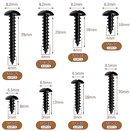 320 PCS M3 M4 Black Round Head Self Tapping Screws - Image 2