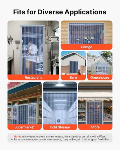 Image of VEVOR Clear PVC Strip Curtain, 101 ft Length x 12 in Width, Thermal Insulating Plastic Door Strip Bulk Roll, Walk in Freezer Cooler Curtain Strips for Doorways of Supermarket, Garage, Warehouse