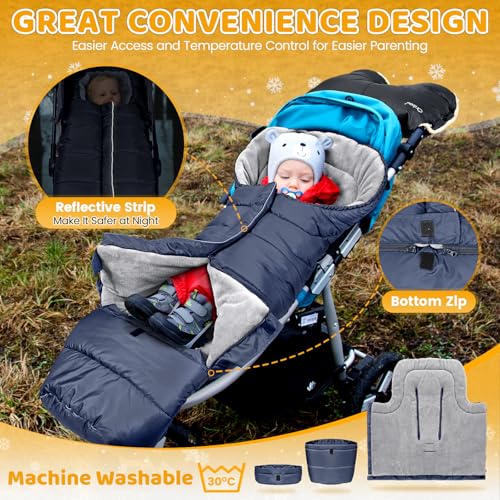 Image of Orzbow Stroller Footmuff Universal - Weather-Proof Bunting Bag for Toddler, Warm Fleece Sleeping Bag for Cold Weather, Easily Attaches to Most Strollers, Baby Boys Girls Winter Essentials, Blue