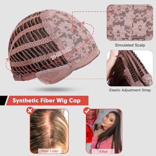 Allbell Brown Wig for Black Women Long Straight Layered Wigs Natural Honey Brown Hair Wigs Dark Brown Roots 24 Inch Middle Part Synthetic Wig for Girl Party Wear