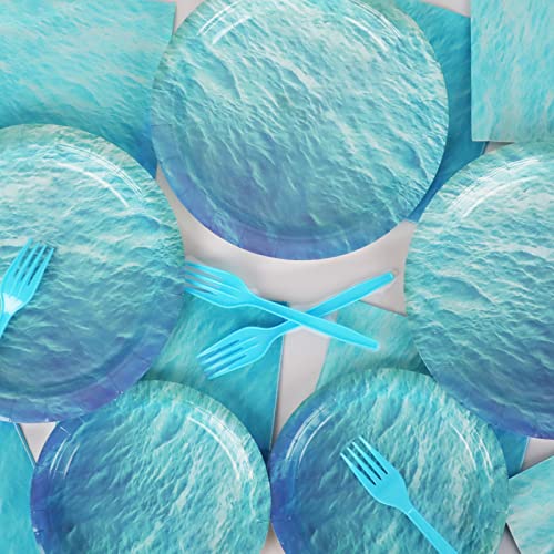 Image of gisgfim 96 Pcs Ocean Sea Plates and Napkins Party Supplies Ocean Waves Birthday Party Tableware Set Sea Theme Party Decorations Favors for Birthday Baby Shower for 24 Guests