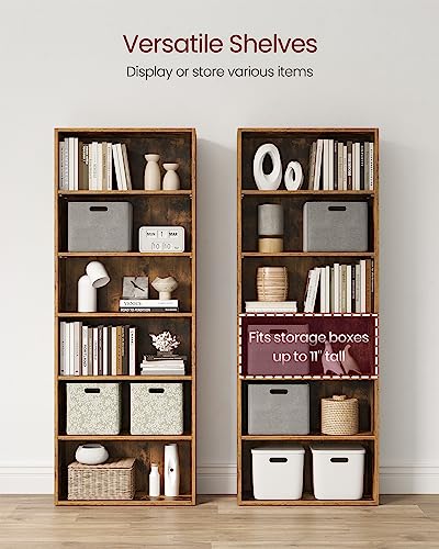 Image of VASAGLE Set of 2 Bookshelves, 23.6 Inches Wide, 6-Tier Open Bookcases with Adjustable Storage Shelves, Floor Standing Units, Rustic Brown ULBC166X01-2
