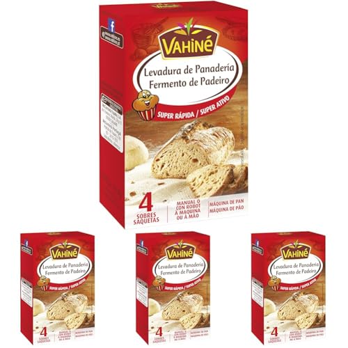 VAHINE - Pastelería - Levadura de Panadería Super Rápida - Para Masa de Pan, Bollos, y Pizza - 18,4g (Paquete de 4)