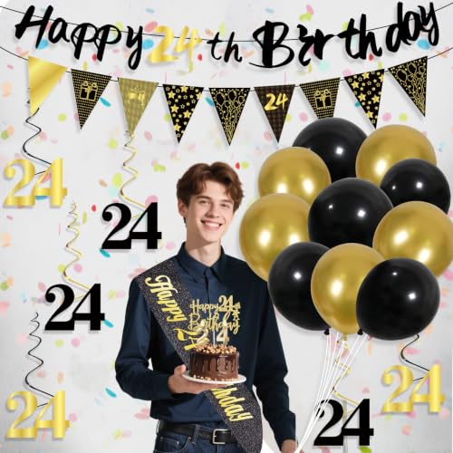 Image of 24th Birthday Decorations for Men, Black Gold 24th Party Decoration Kits