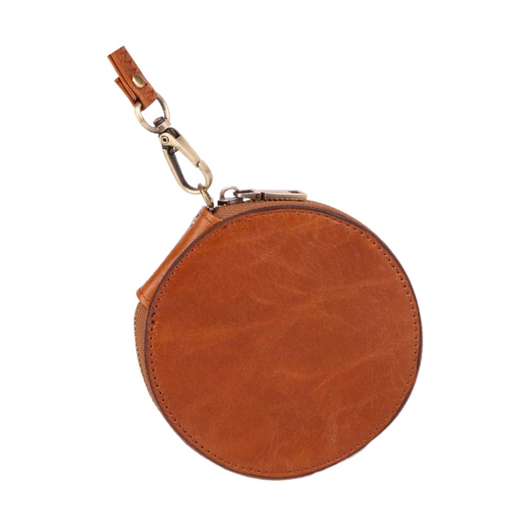 Mini Coin Purse Round Wallet Round Change Pouch Leather Key Bag Wallet Pocket with Lanyard Vintage Coin Pouch