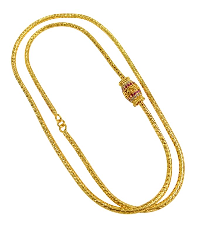Chain for Women & Girls (Attached Moph) | Micro Gold | Ethnic Jewelry for Women | Traditional, Wedding & Celebration Wear DamruStyle3 White Ruby