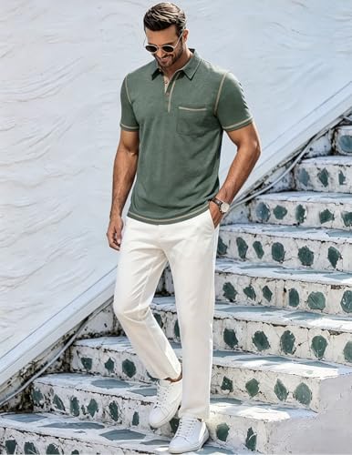Image of Mens Polo Shirts Short Sleeve Casual Summer Lightweight Cotton Golf Polo Shirts with Pocket