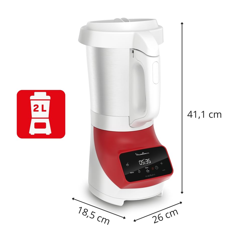 Moulinex Blender mixeur, Soupe maker, 1100 W, Bol 2 L, Lames inox, 3 programmes automatiques, Mode manuel, Mixage parfait, Soupes, Smoothies, Fabriqué en France, Soup&Plus LM924500