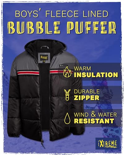 Image of iXtreme Boys Puffer Jacket - Wind & Water Resistant Soft Fleece Lined Warm Winter Jacket for Boys with Winter Hat