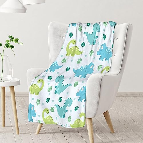 Dinosaur Blanket Gifts - 50"x60" Cute Throw for Girls & Boys - Blue Soft Fuzzy Blankets for Bed, Couch & Living Room