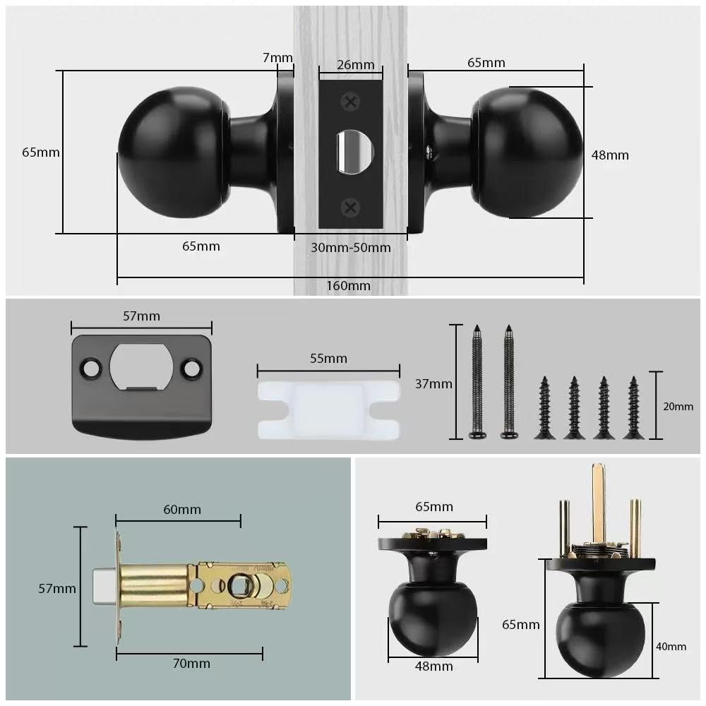 堅塁金物ドアノブ ツマミ 円筒錠 トイレ室内 寝室 玄関 部屋 屋外 浴室 黒 | 堅塁金物ドアノブ・ツマミ 鍵付き 円筒錠 トイレ室内 寝室