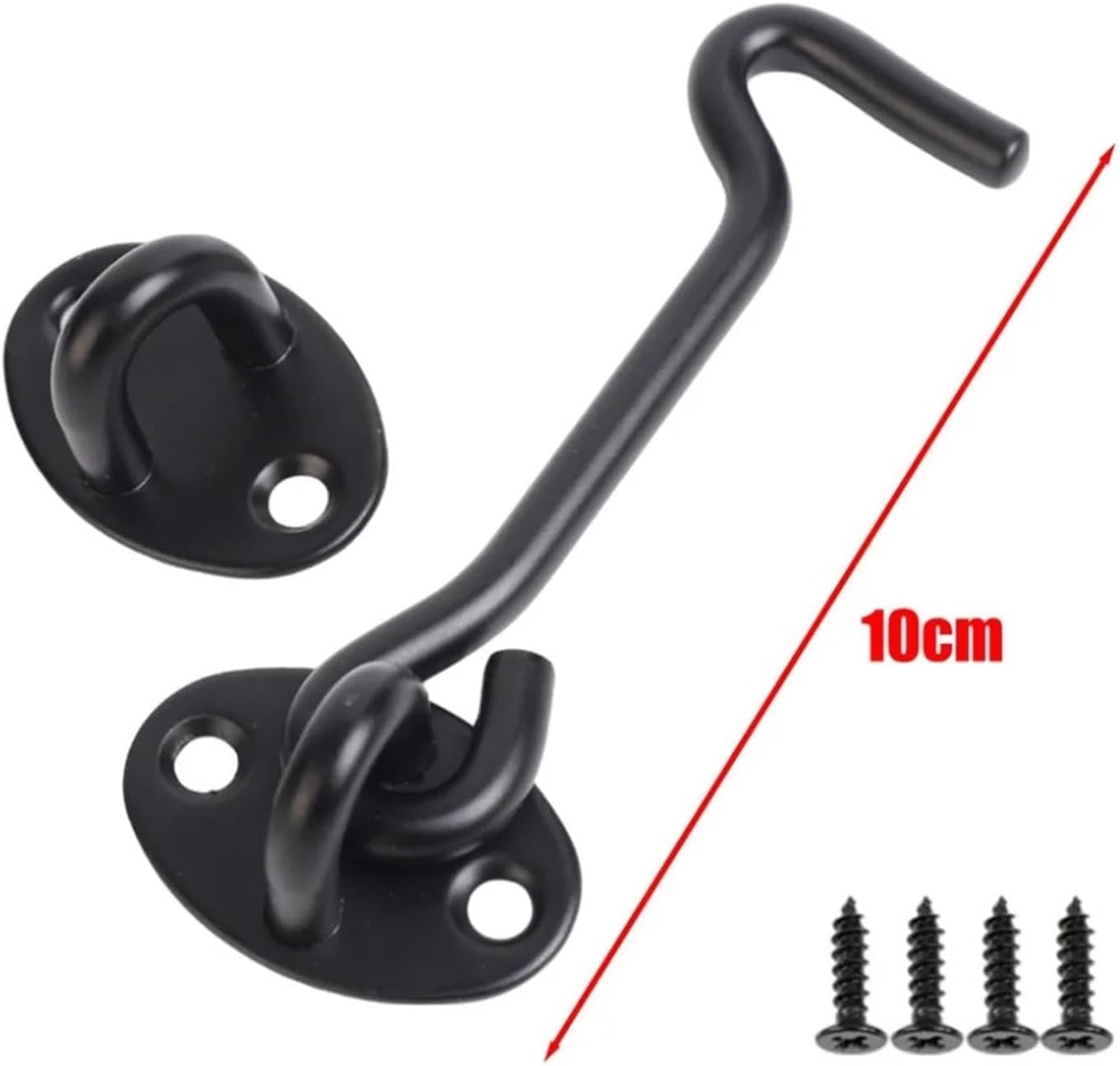 Hook and Eye Latch 6Pcs Stainless Steel Door and Window Hooks Windproof Safety Silent Catch Holder Door Bolt Hasp Lockwith Screws(Black)