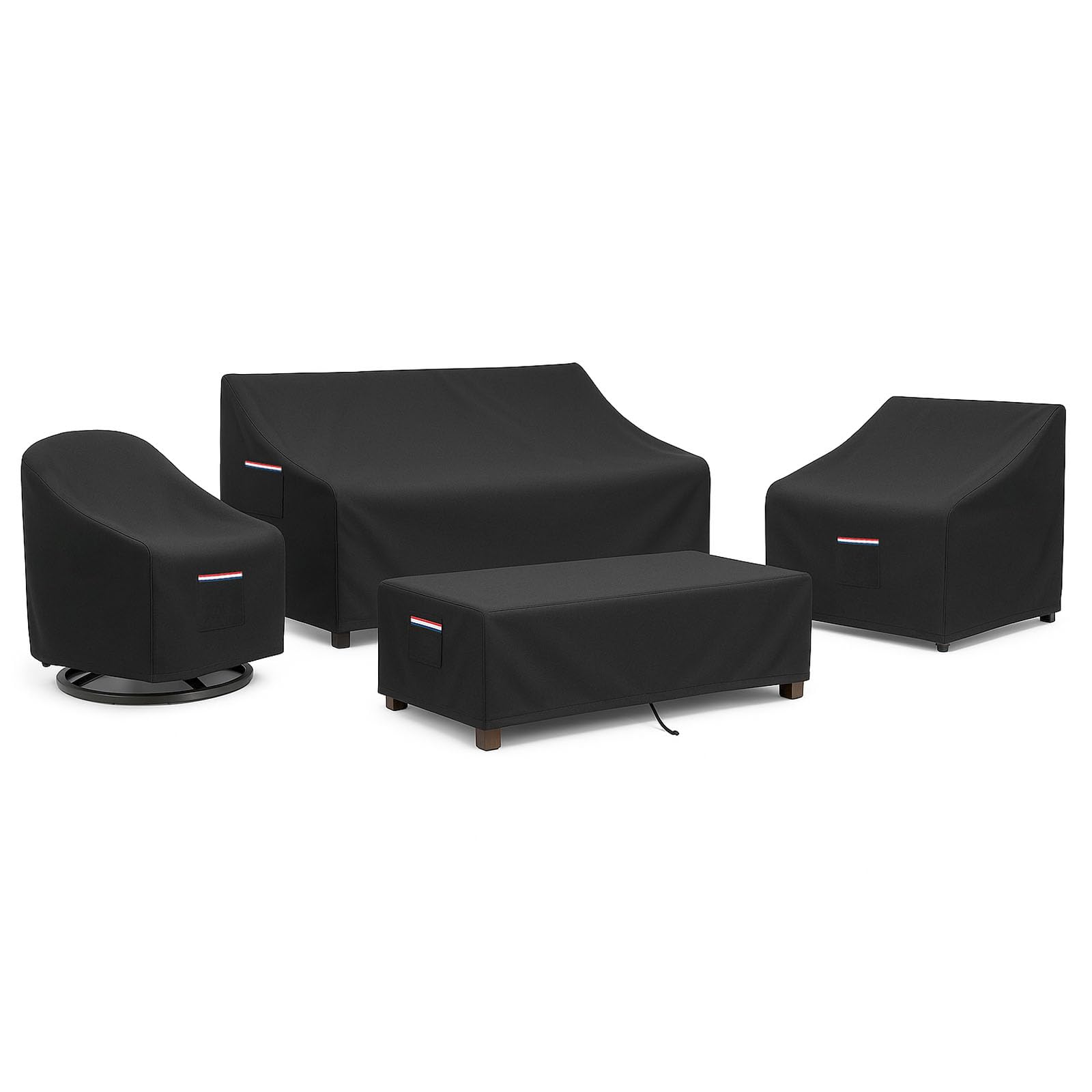 4-Piece Patio Furniture Cover Set, Waterproof Outdoor Furniture Covers for 3-Seater Sofa, Patio Chairs &amp; Coffee Table, Heavy-Duty 600D, Fade&amp;UV-Resistant, Breathable, All-Season Protection, Black
