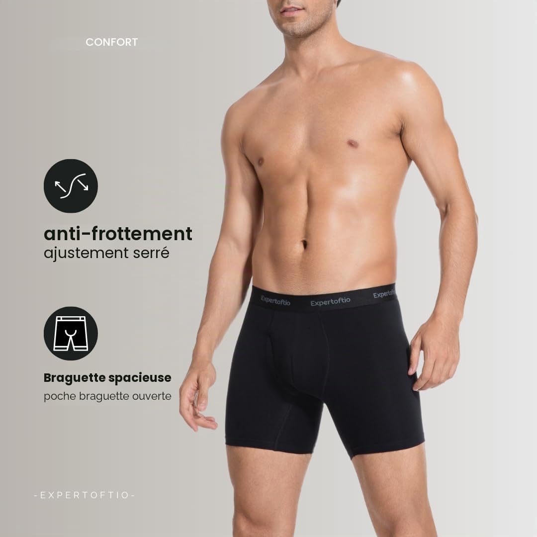 Boxers Longs Homme en Coton Doux et Respirant - Lot de 6 - Tige 6 Pouces (15 cm) - Confort Jour Entier, Élastique Doux à la Ceinture - sous-vêtements Essentials Quotidiens