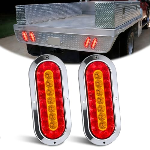 Image of Nilight Trailer Tail Lights 2PCS 6Inch Oval 23LED Red Amber Chrome
