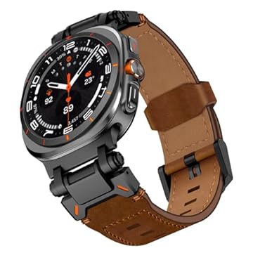 WINGLE Pulseira masculina de couro para Samsung Galaxy Watch Ultra, 47 mm de largura, resistente, de grão superior, com conector de metal, armadura durável, elegante, casual, negócios, Galaxy Watch 7