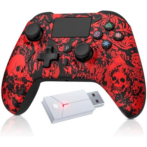 Dinosoo Wireless Controller for PS5/PS4/PC/iOS/Android with USB Cable/Dual Vibration/6-Axis Motion Control/3.5mm Audio Jack/Multi Touch Pad/Turbo/1000mAh Battery/Programming, with PS5 2.4g Adapter Cover