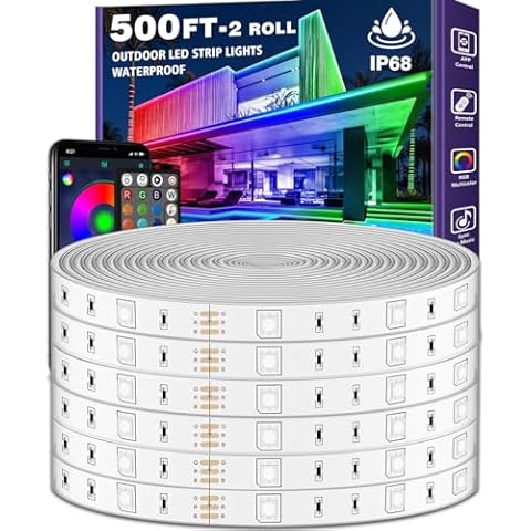 AILBTON 500ft Outdoor LED Strip Lights Waterproof,IP68 Outside Led Light Strips Waterproof with Bluetooth App Remote Control,Music Sync RGB Exterior Led Rope Lights,for Balcony,Deck,Roof,Garden,Pool Cover