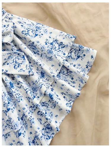 MakeMeChic Women's Ditsy Floral Bandeau Ruffle Tiered Shirred Bow Knot A Line Mini Dress4