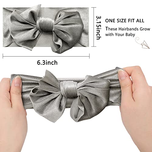 Whaline 5Pcs Baby Girl Velvet Bow Headband White Pink Khaki Grey Orange Toddler Bows Colorful Stretchy Turban Head Wrap Hair Bow Elastics For Baby Girls Newborn Toddler Infant Hair Accessories #TOP1