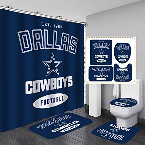 Namdeva 4Pcs/Set Cool Sports Shower Curtain, Texas Star American Football Player Athlete Championship Modern White Navy Blue Bathroom Decor, Non-Slip Bath Rugs Toilet Mats, Gifts For Men, Est.1960 #TOP5