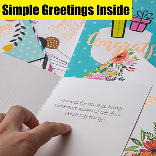 60 Rose Gold Foiled Birthday Cards w/Assorted All Occasion Greeting Cards - All Unique Design, Big 5”x7”, Thank You, Anniversary Cards, Simple Message Inside, Magnetic Box Variety Set w/Thick Envelope
