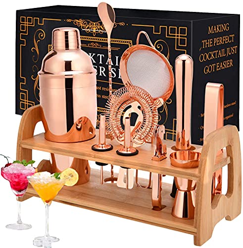 Cocktail Shaker Set Bartender Kit 11-Piece Bar Set for Home Bartending Kit For Drink Mixing Bar Kit Drink Shaker bartending set Martini Shaker Margarita Shaker Recipes Included (Copper)