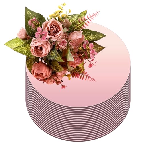 Image of Thyle 20 Pcs 10 Inch Acrylic Round Mirrors for Tables Centerpieces Circle Mirrors Candle Plates for Wall Wedding Table Centerpieces for Baby Shower Party, Thickness 1 mm (Rose Gold)
