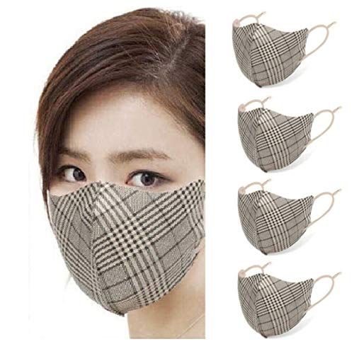 洗える チェック柄 秋冬用マスク マスクファッションマスク チェック柄 息がしやすい 蒸れない 耳が痛くならない 4枚入り (チェックカーキ)