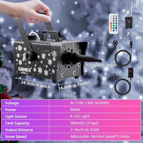 800w snow machine speed control snow maker with 8 led lights amp 13 lighting color amp 4 lighting mode snowflake making machine for outdoor backyard christmas wedding party and stage