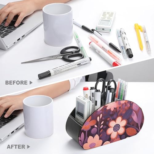 Support de télécommande motif floral violet foncé 5 compartiments en cuir