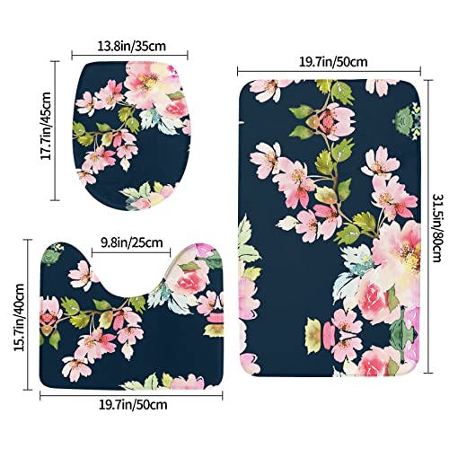 Teppichmatten mit Blumenmuster, Badematte, 3-teilig, + Konturteppich, Toilettendeckelbezug – Bild 3