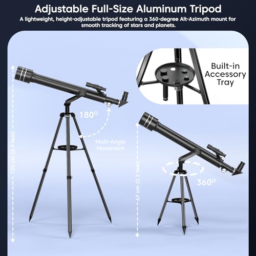 Image of Sounce Astronomical Land Sky Refractor Telescope with 28x 350x Zoom Fully Coated Glass Optics Alt Az Mount for Beginners Professionals to Explore Moon Saturn Rings Planets and Deep Sky Objects (Black)