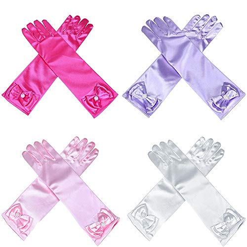 AUHOKY 4 Pairs Little Girls Long Princess Costume Formal Bows Glove, Age 3-8