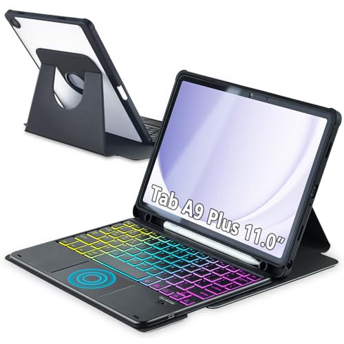 MePadKey Touchpad Keyboard Case for Samsung Galaxy Tab A11 Plus/A9 Plus 2025/2023 11 inch, 360 Degree Rotating Cover with Color Backlight Magnetic Removable Keyboard for Tablet A11+ A9+ (Black)