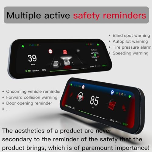 Image of 9.6 inch Heads Up Display for Tesla Model Y & Model 3 - Wireless CarPlay & Android Auto, Ultra-Thin Screen with Front Camera, No AC Blockage, OTA Updates, Sync Info, Low Power Use | Ultra-Thin Screen&Front camera,OEM-Style Dash Display Behind Steering Wheel,Plug&Play Install, No AC Vent Block,OTA Updates