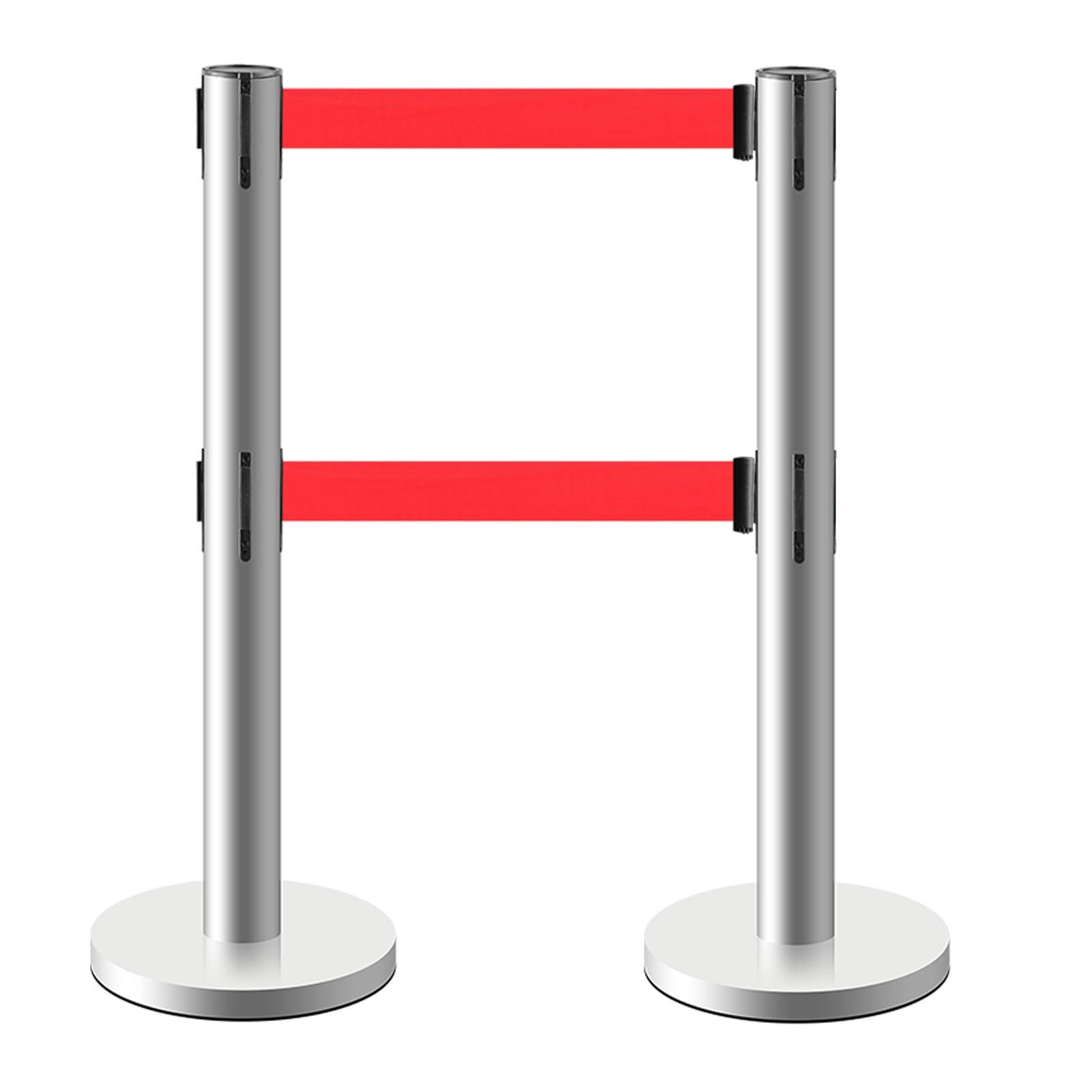 Paquete de 2 correas retráctiles Ber inless de acero con correa roja de 2 m / 6.5ft, sistema de control de multitudes de doble capa, ideal para eventos y colas