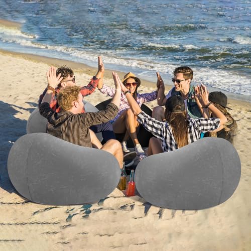 Image of Realspring 12 Pcs Inflatable Bean Bag Chair, Air Pump,Grey | Electric Pump for Inflation, Foldable Blow up Chairs for Outdoor Movie Seating, Portable Sofa for Adults Camping