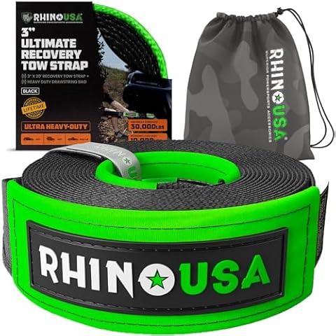 Rhino USA Recovery Tow Strap - Heavy Duty Offroad Straps Cover