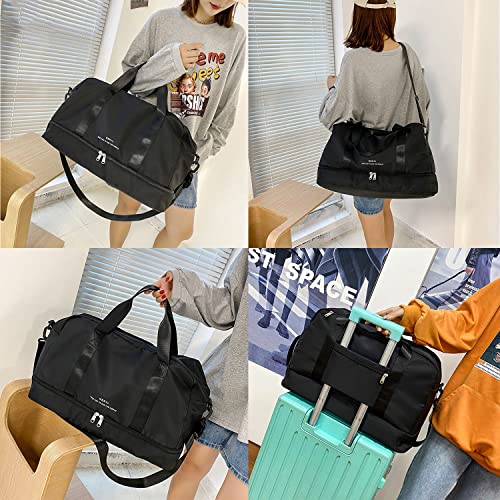 FOAN & MABLE Light Gym Bag for Women, Large Capacity Sports Travel Duffle Bag with Shoe Compartment & Wet Pocket, Lady Weekender Overnight Aircraft Bag (Black)3
