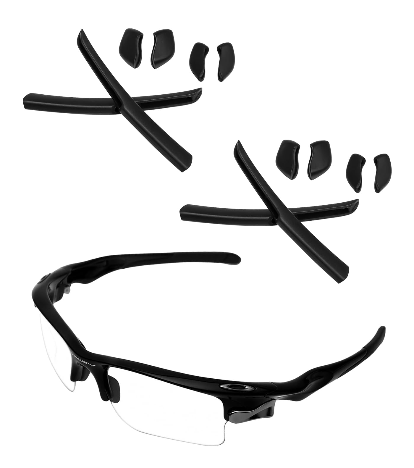 TenDye 2 Set Replacement Rubber Kit Earsocks Nose Pads for Oakley Fast Jacket OO9097/Fast Jacket XL OO9156 Sunglasses Frame, Black Ear Temple Sleeve