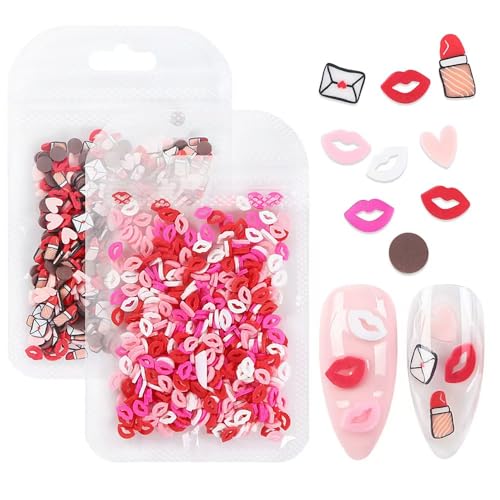 Image of 4 Bags Nail Charms 3D Mini Heart Lipstick Lip Prints Envelopes Charms for Nails Design Nail Slices DIY Nail Art Decoration for Women Girls Nails Art Supplies Accessories