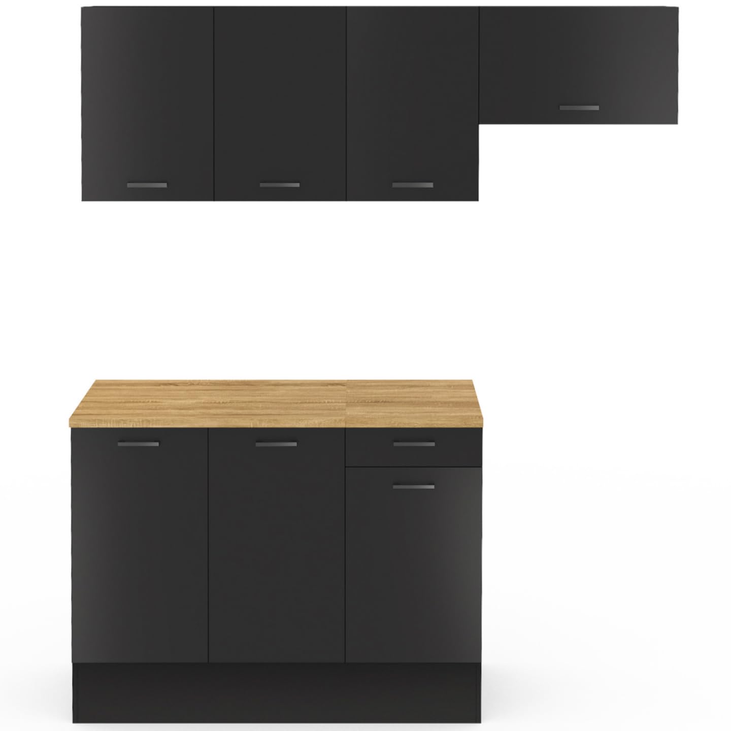 IDMarket - Cuisine complète 180 cm Subtil avec Plan de Travail 5 éléments Noir et Plateaux Bois