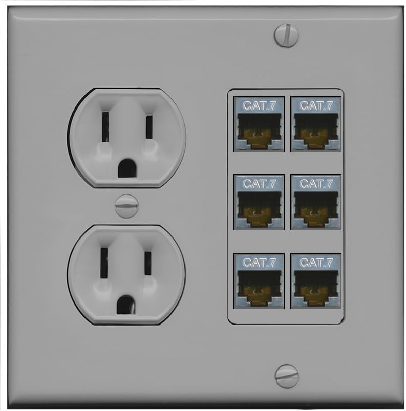 RiteAV 6 Port Cat7 Shielded Ethernet Wall Plate - Round Outlet [Light-Almond]